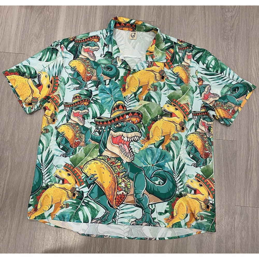 Hardaddy‎ Shirt Mens XXL Sombrero Dinosaur Button Front Stretch Short Sleeve 2XL